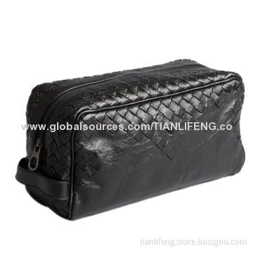 Black Leather Intrecciato Travel Bag